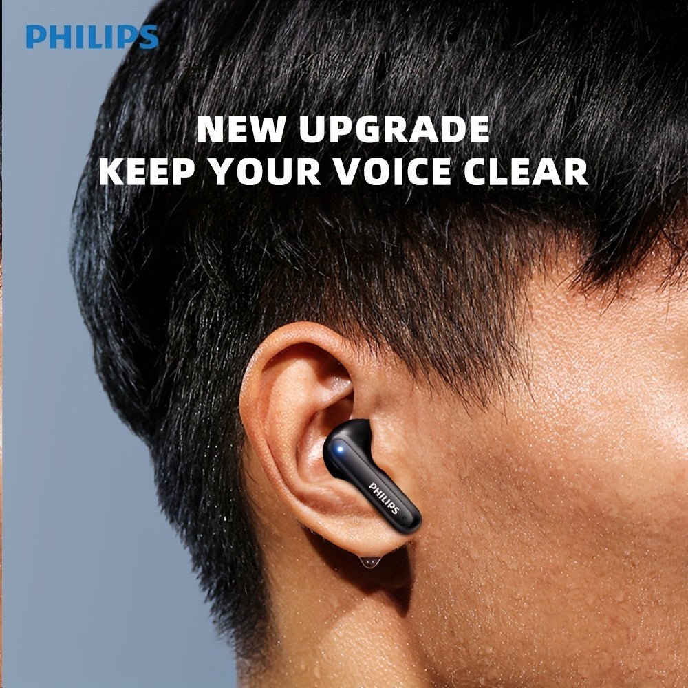 New Philips Sport Headset with Wireless Charging Case, Rechargeable Battery, Semi-open-back Design, Condenser Microphone, TWS Earphones TAT1199