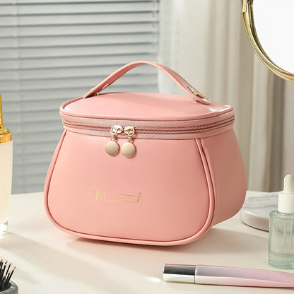 Large candy-themed makeup bag with water-resistant design, top handle strap, and zipper closure for travel organization