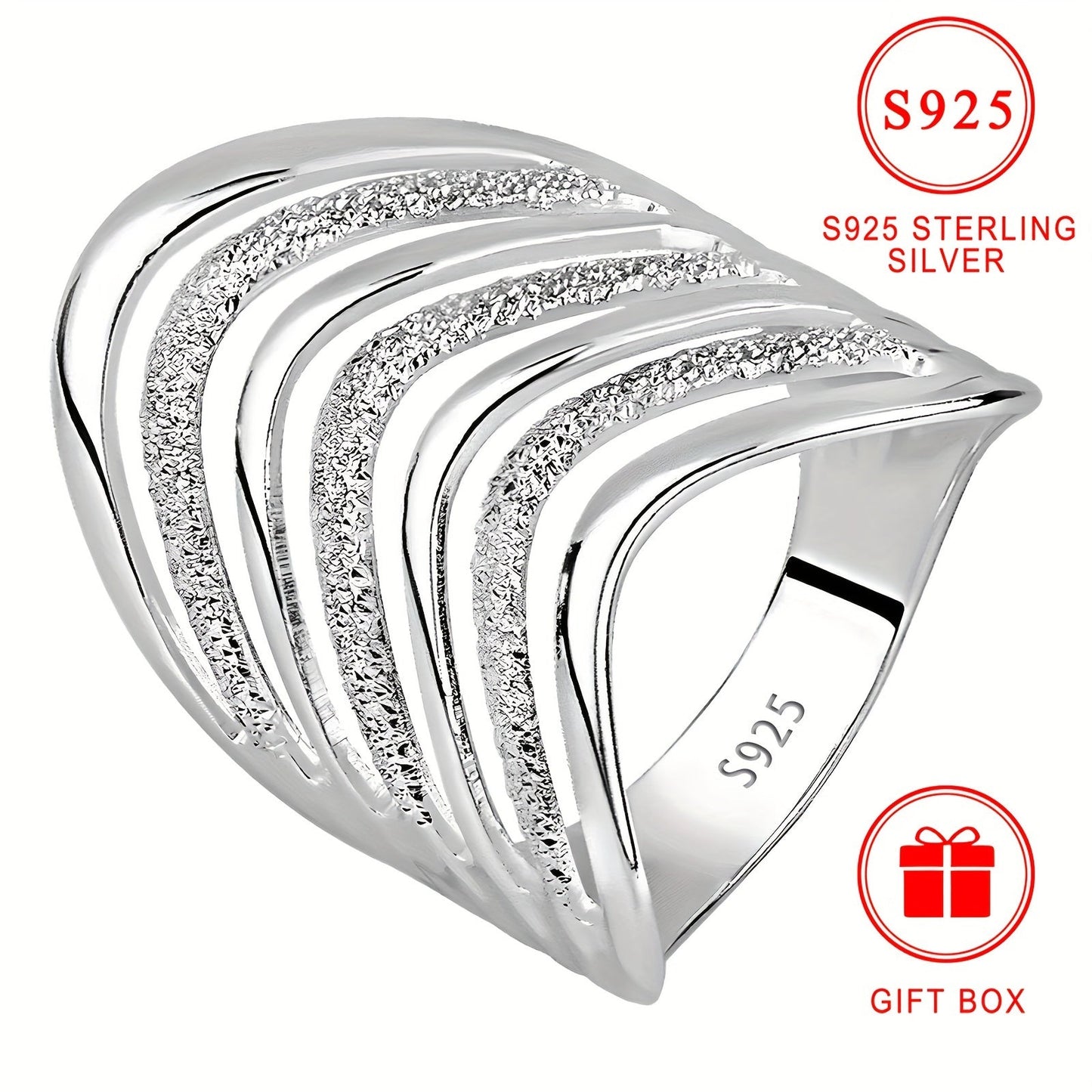 High-quality S925 Sterling Silver Multi-Layer Large Ring, Hypoallergenic and Nickel-Free, Luxurious European and American Style, Perfect for Daily Wear and Parties. Ideal Holiday Gift with Gift Box included, Lightweight at 5g, Low Allergy and Unique.