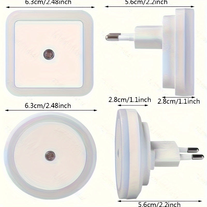 2/4 Умные светодиодные ночные лампы с автоматическим датчиком для спален и ванных комнат. Холодный белый свет с энергоэффективностью и полированной ABS отделкой. Европейская стандартная вилка для безопасности и