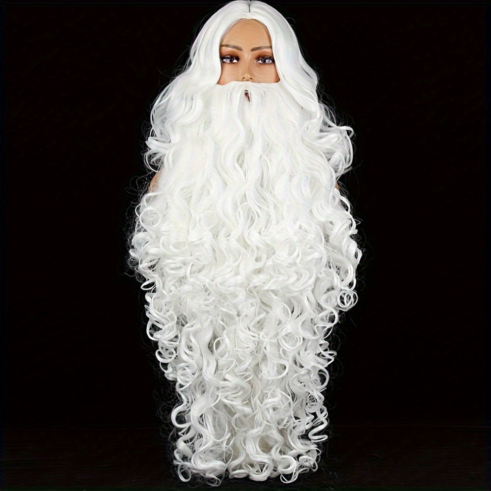 Santa Claus Beard Wig, Men's Costume Accessory, Made of Polyester, Features Funky Curly Style, Color: White, Can be Machine Washed and is Heat Resistant