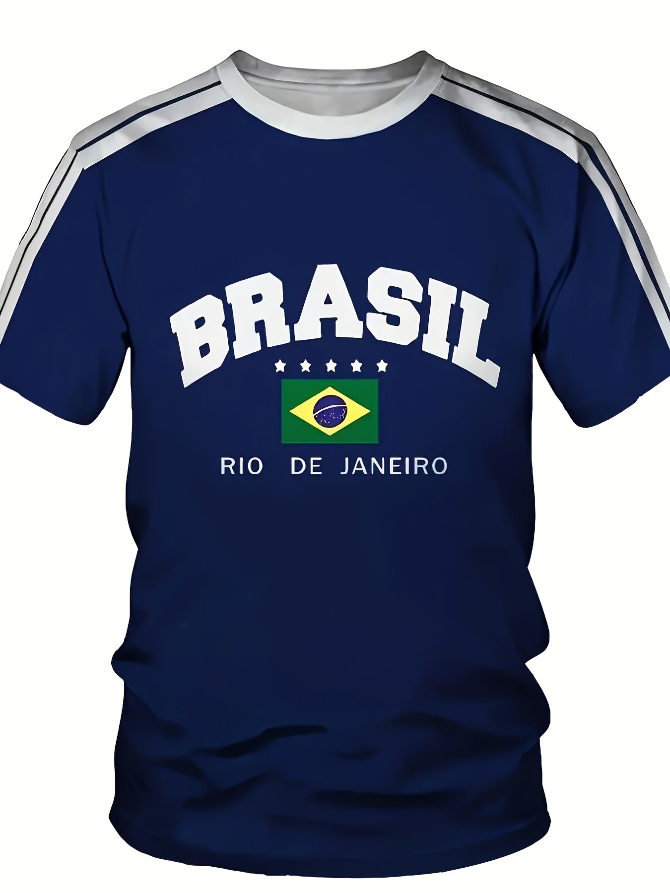 Brazil-inspired casual short sleeve t-shirt for men, in plus size. Made from polyester knit fabric with slight stretch, perfect for summer outdoor and daily wear.