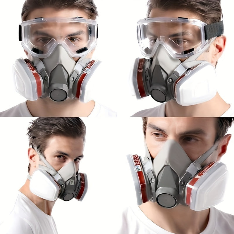 6200 Half Face Mask with Chemical & Pesticide Gas Filter, Dust Mask Set, Pull-On Safety Work Gear, Plastic Material