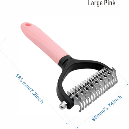 Durable stainless steel pet comb for cats and dogs, removes mats and tangles efficiently.