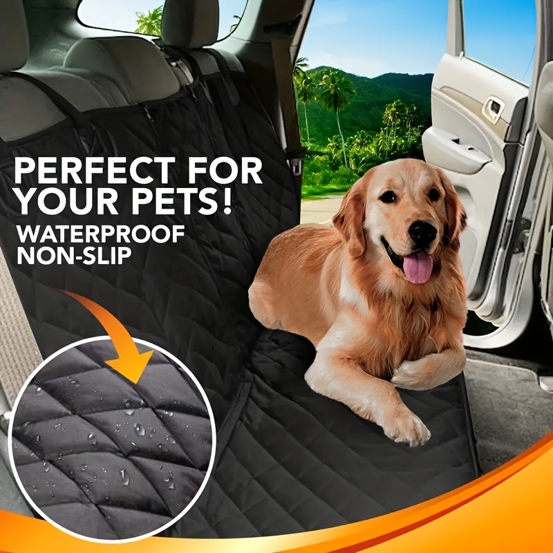 Top-notch car seat cover for pets: waterproof, anti-slip, hair and spill resistant, durable, easy to clean, fits all vehicles, premium quality, long-lasting, stress-free travel companion.