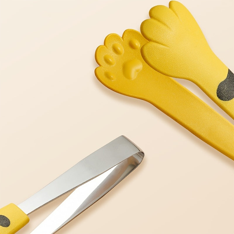 Cat paw shaped stainless steel tongs for various kitchen tasks.