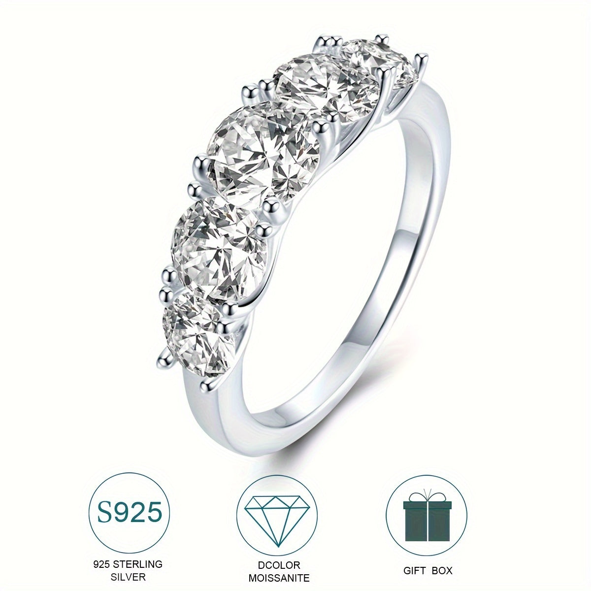 Around 4.6g of S925 pure silver, low allergy, 5ct moissanite ring, perfect for ladies' engagement, proposal, wedding, Mother's Day gift, with a bohemian style, elegant temperament, and versatile design. Ideal for fashion-forward individuals seeking a