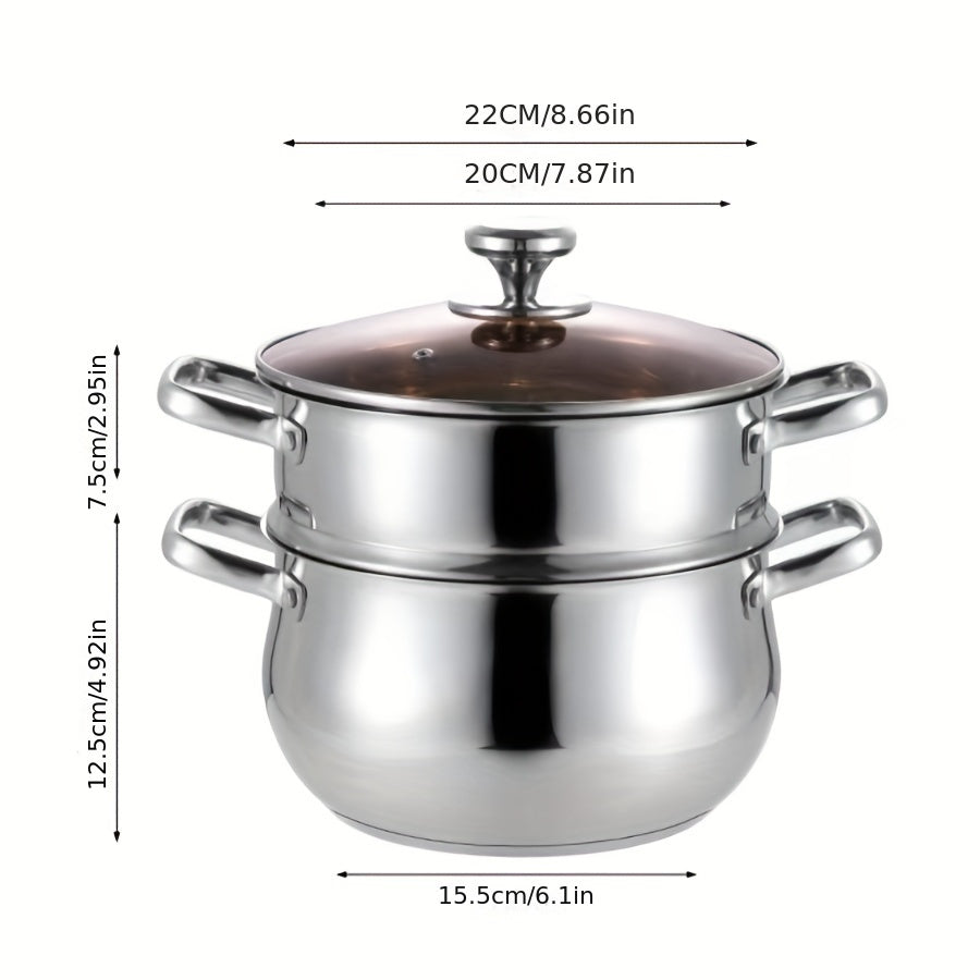 Thick Double-Layer Soup Pot with Curved Stainless Steel Handle - Versatile Cookware for Household Kitchens