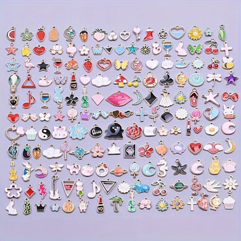 Assorted packs of cute floating charms available in quantities of 30, 50, or 100. Perfect for crafting jewelry or DIY lockets, with a variety of flowers and heart charms included.