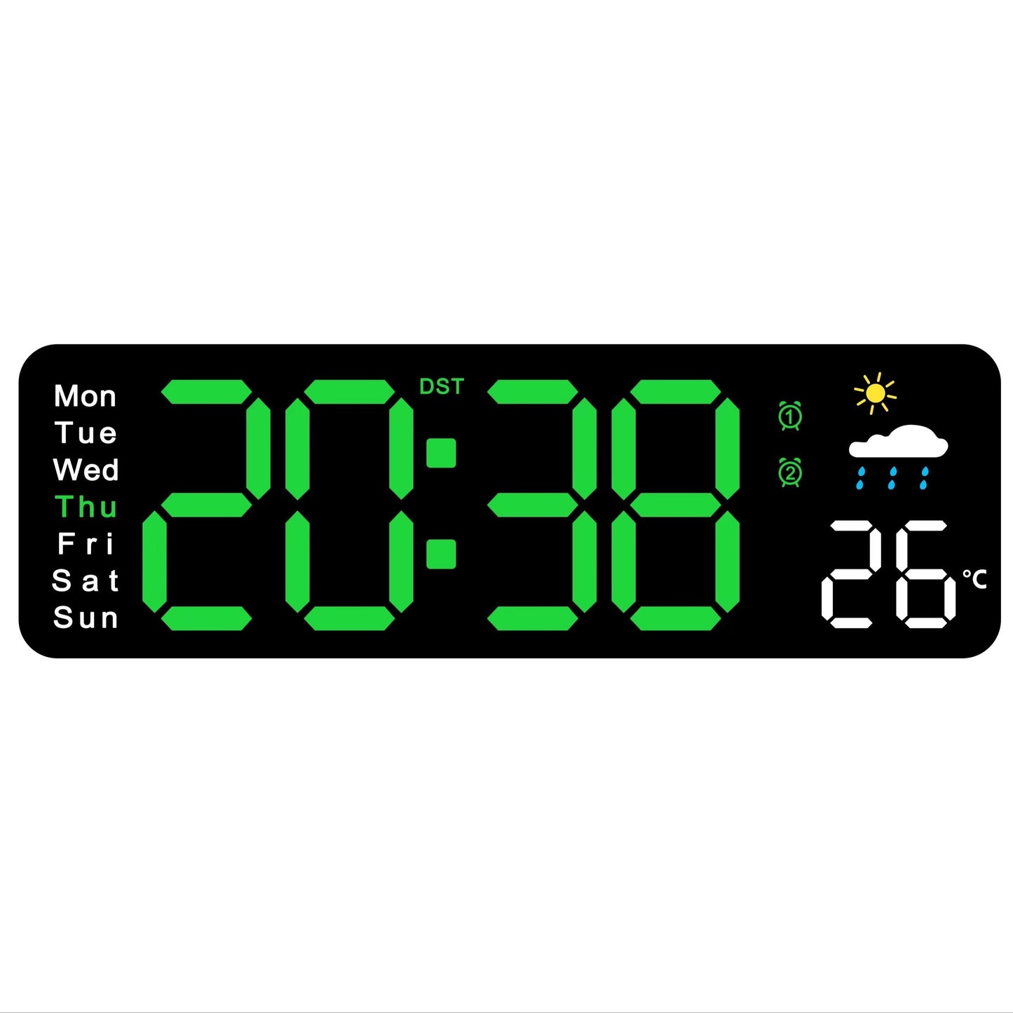 11" Large Digital Wall Clock with temp & date display- Auto Dim, Snooze, 12/24H format, USB Powered, Remote included- Battery excluded.