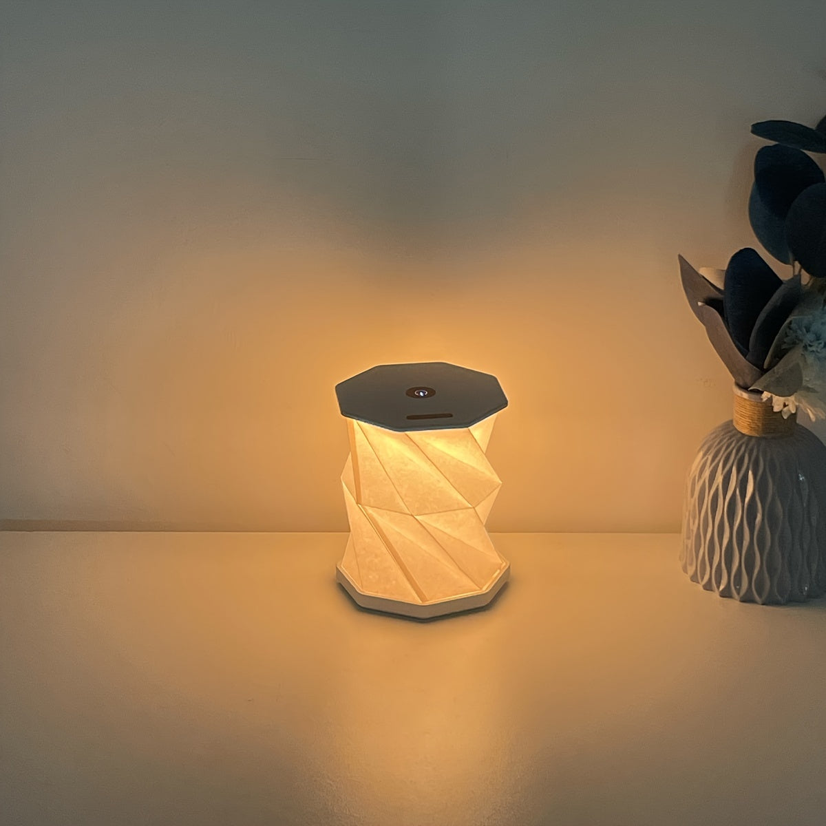 Vintage wooden folding table lamp, portable night light with stepless dimming and USB rechargeable for camping.