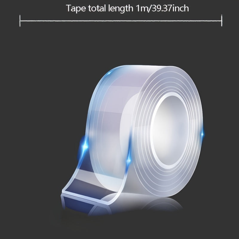 Ultra-Strong dual-sided tape for indoor use, transparent and ideal for plastic surfaces, perfect for room decor, kitchen & bathroom essentials.