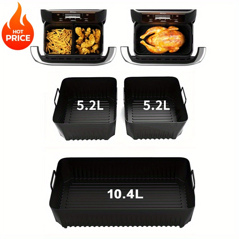 Silicone Tray Set for Ninja AF500 Air Fryer, Includes 5.2L & 10.4L Non-Stick Baking Baskets and Reusable Food-Safe Liners for Oven, Pizza, and Grill Pan