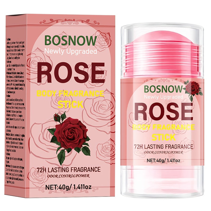 1pc BOSNOW Rose Body Fragrance Stick, 40g/1.41oz, Long-lasting floral scent, moisturizing deodorizer, alcohol-free, suitable for men and women, fresh and pleasant skin experience.