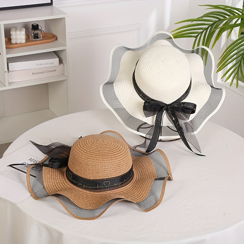 Stylish UV-protected Sun Hat with Bow - Breathable Straw Cap for Women, Ideal for Outdoor Activities in Spring/Fall