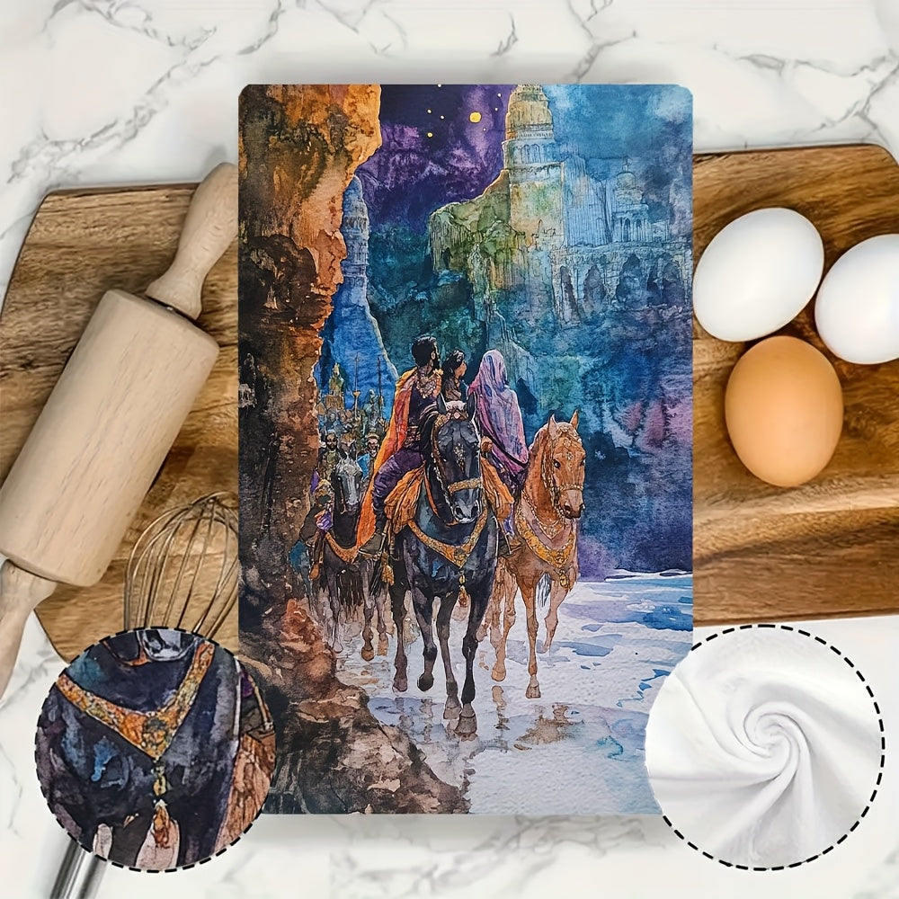 Set of 2 Luxuriously Soft Kitchen Towels featuring a "Welcome to Khazad Dum" Fantasy Scene, Exceptionally Absorbent & Easy to Clean, Size 40.64x60.96 cm - Ideal for Adding a Festive Touch to Your Kitchen Decor, Dish Towels