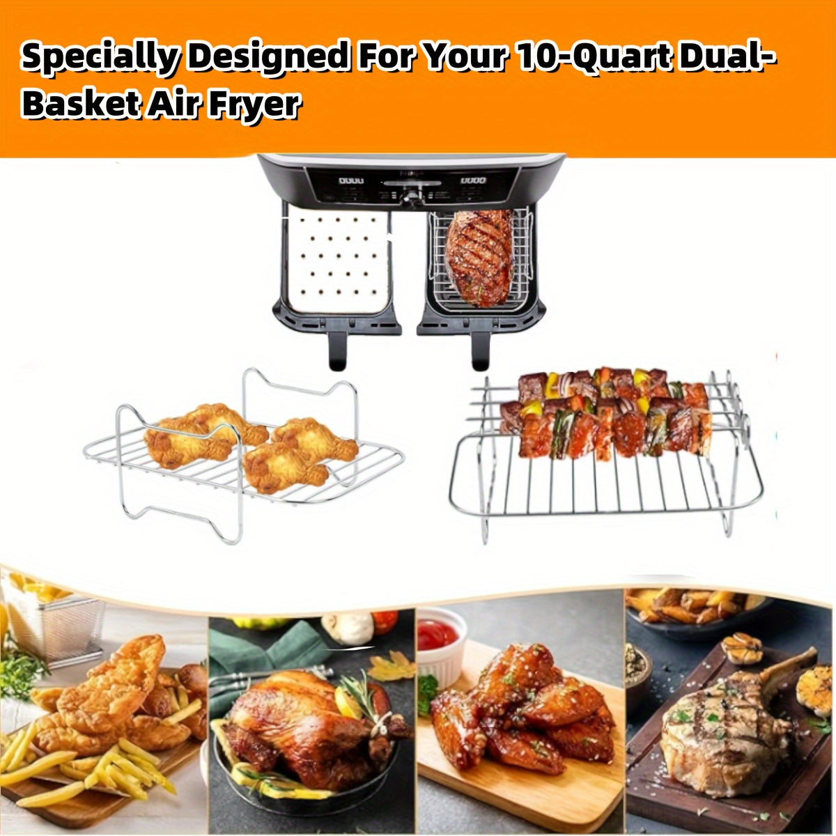 Get your hands on the 5-piece Dual Basket Air Fryer Accessories Set, perfect for use with Ninja Foodi DZ401, DZ550, DZ302, and other 10 Quart 2-Basket DualZone Air Fryers. This set includes an Air Fryer Rack Set, 100 Paper Liners, Silicone Anti-scalding