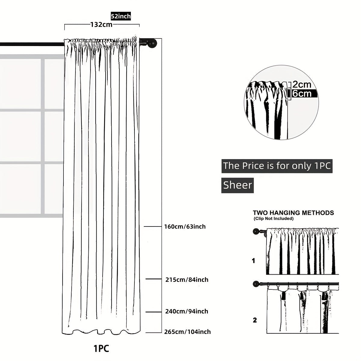 Beautiful French-style sheer curtain with delicate embroidery, featuring small flowers in a European design. This white translucent curtain is perfect for adding a touch of elegance to your living room or bedroom. Complete with a rod pocket for easy