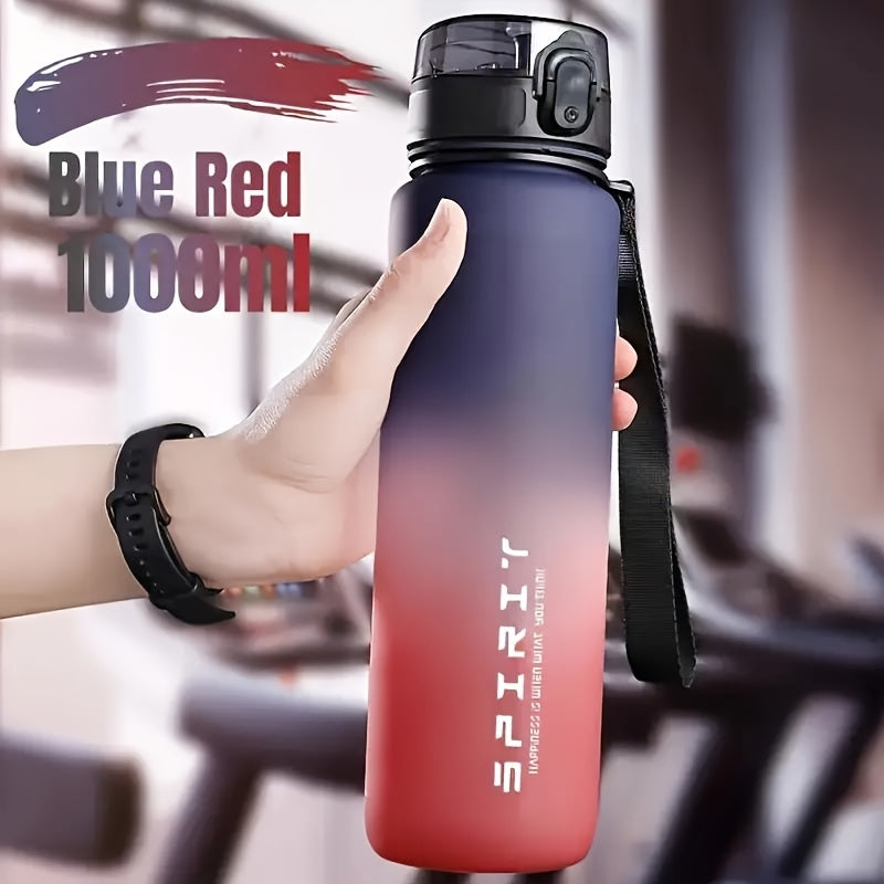 1pc Gradient Sports Water Bottle, 750/1000ml, BPA-Free PC Material, Leakproof with Straw Lid and Portable Ring, Ideal for Gym, Outdoor Travel, Hiking - Hand Wash Only.