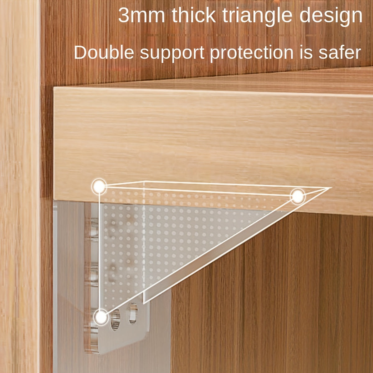 4 pieces of clear self-adhesive shelf support pegs for kitchen cabinets and bookshelves, with strong partition bracket holders for closet organization in the kitchen, bedroom, bathroom, or dorm. Perfect for home organization.