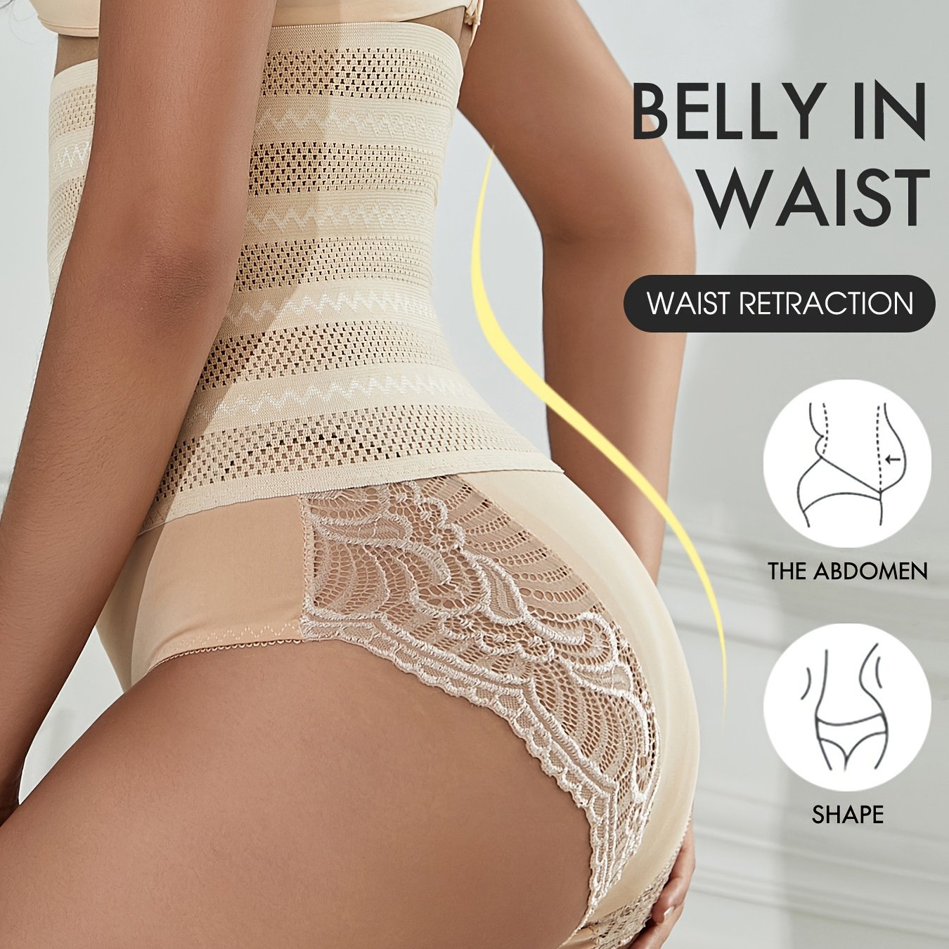 Lace panty with tummy control and butt lifting features for women.