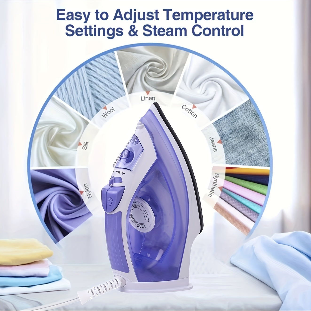 2000W Steam Iron for Clothes featuring Non-Stick Soleplate and Adjustable Thermostat Control. Equipped with Overheat Safety Protection, Variable Steam Control, and a 2.2m power cord.