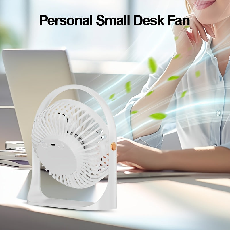 The TENGQU Portable USB Rechargeable Fan features a 1200mAh Lithium Battery and 5-Speed High-Velocity Table Fan. Perfect for use in the home, office, bedroom, or outdoors, this compact fan has a polished plastic design with button control for easy