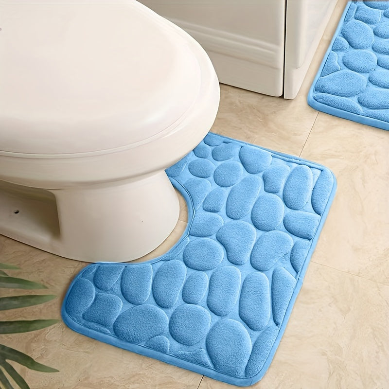 U-shaped foam bath rug with fast absorbency, non-slip design, and washable features. Perfect for bathroom decor.