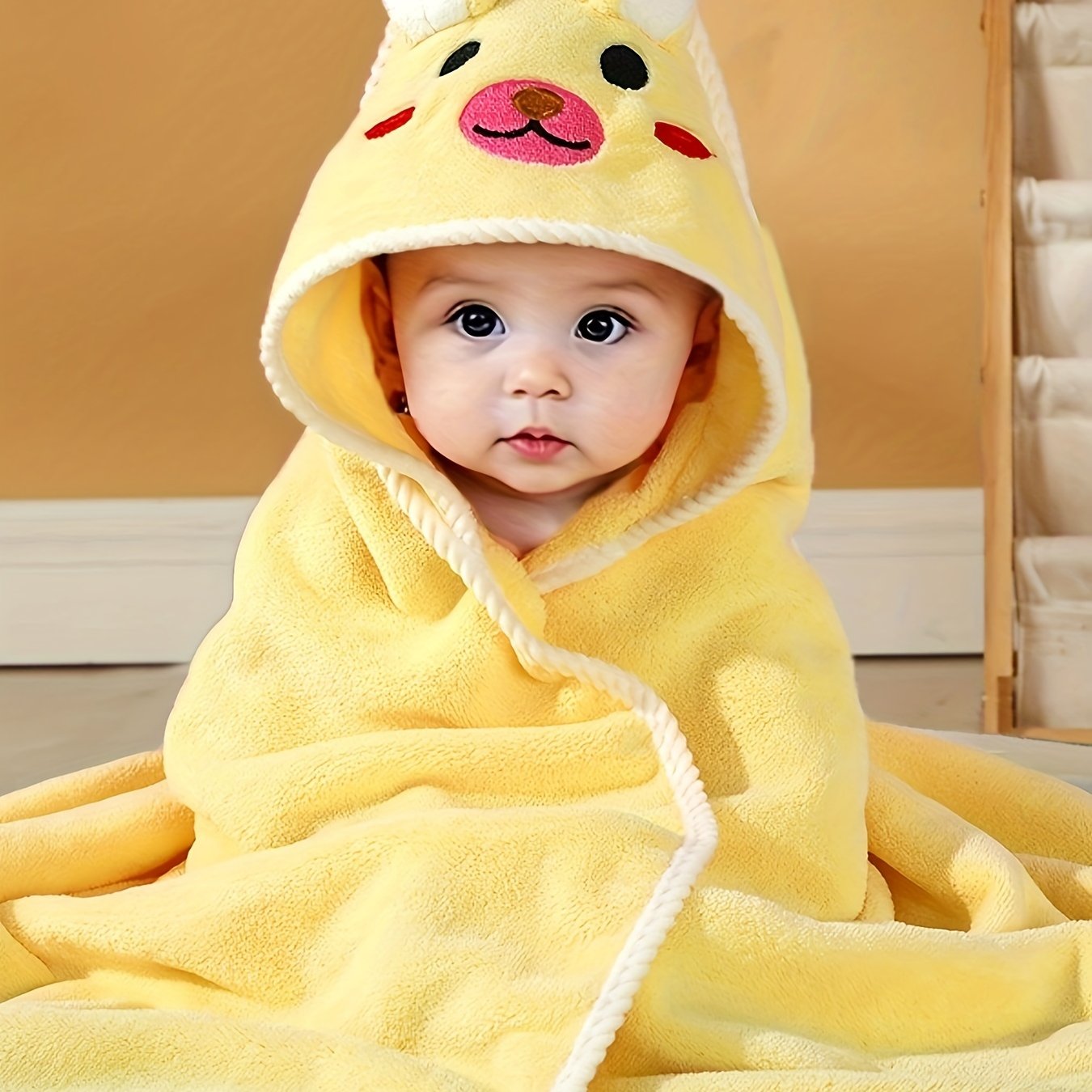 Multi-functional and highly absorbent hooded bathrobe with animal pattern for babies, ideal for swimming, beach, or bathing.