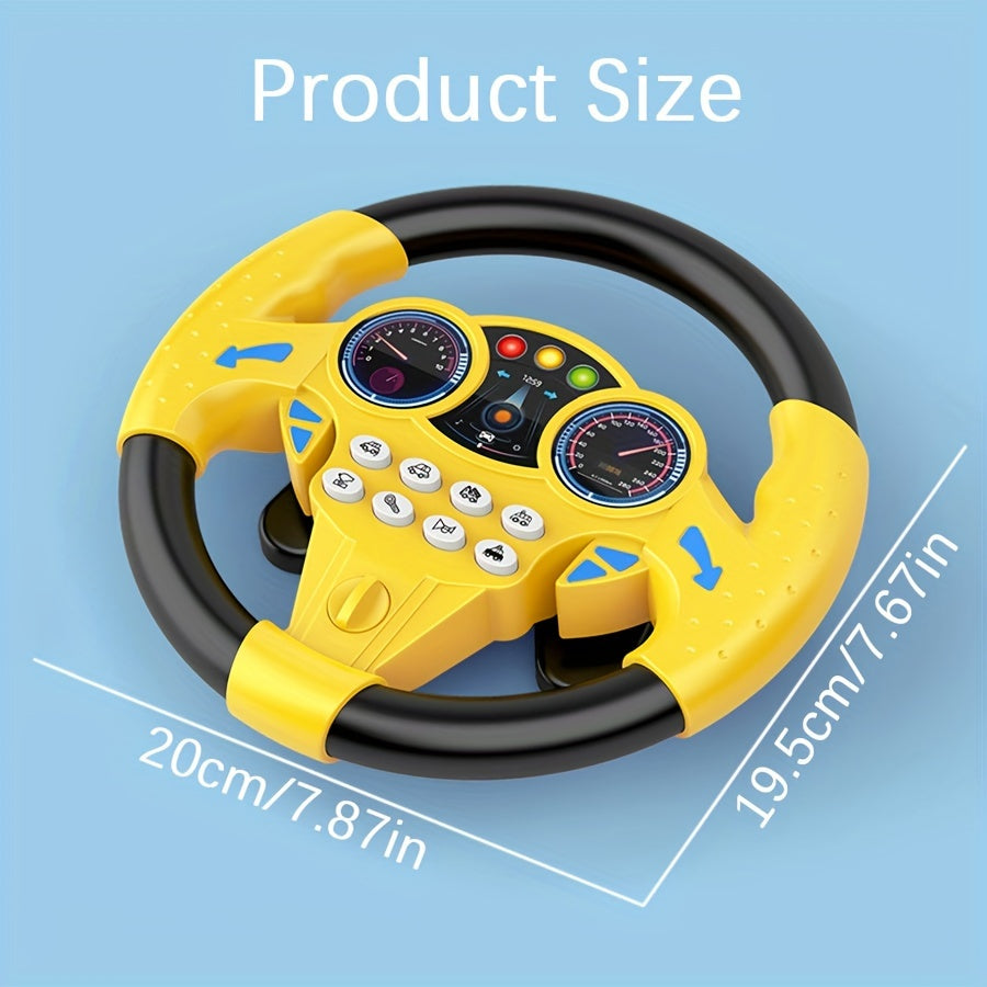 Kids simulated driving controller with interactive car steering wheel toy made of ABS resin in assorted colors, no batteries included. Great educational activity gift.