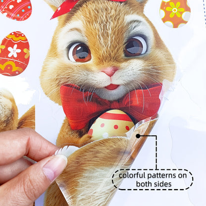 Easter themed window sticker featuring a rabbit, egg, silk, and double-sided adhesive (20*30cm) - perfect for living room decoration (model number D16012-YJ)