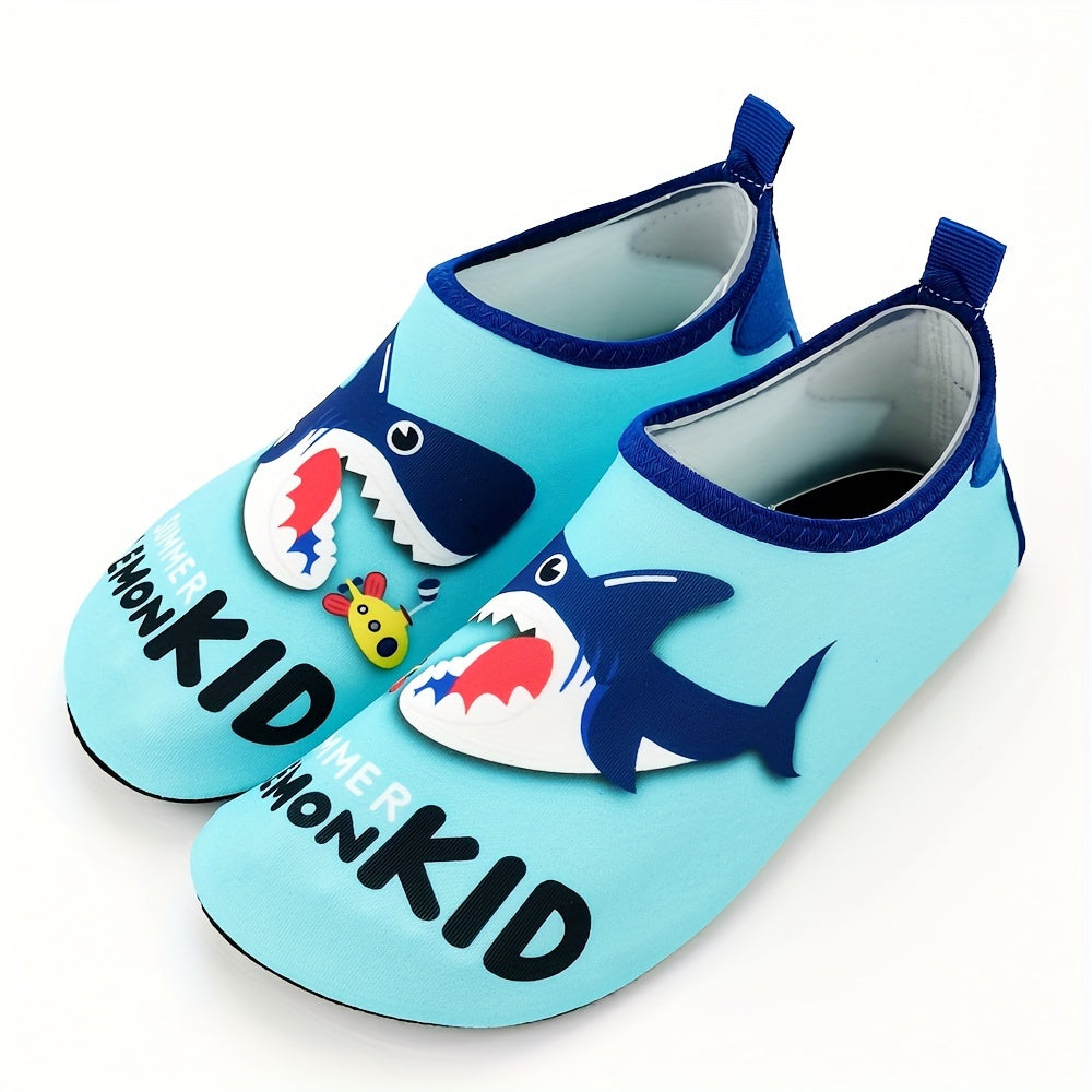 Boys Baby Shark Print Water Shoes for Swimming, Diving, and Surfing, with Non-slip Breathable Design and Quick Drying.