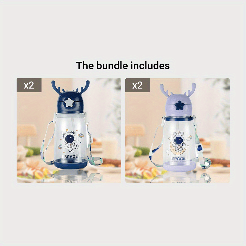 Charming 600ml Kids' Water Bottle Shaped Like Antlers with Straw - Spacious, Sturdy & Eco-Friendly, Great for Both Boys & Girls, Comes with Convenient Carry Strap - Fantastic Gift for Birthdays or Holidays