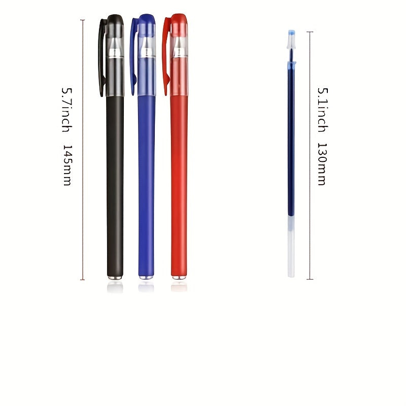 26-piece gel pen set in black, blue, and red ink with 0.5mm tips, perfect for students and offices.