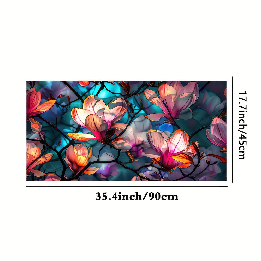 Reusable Classic Floral Stained Glass Window Film with Static Cling - Perfect for Home Office, Living Room, Kitchen, and More! Rectangular Shape, Dull Finish, 11mil Thickness.