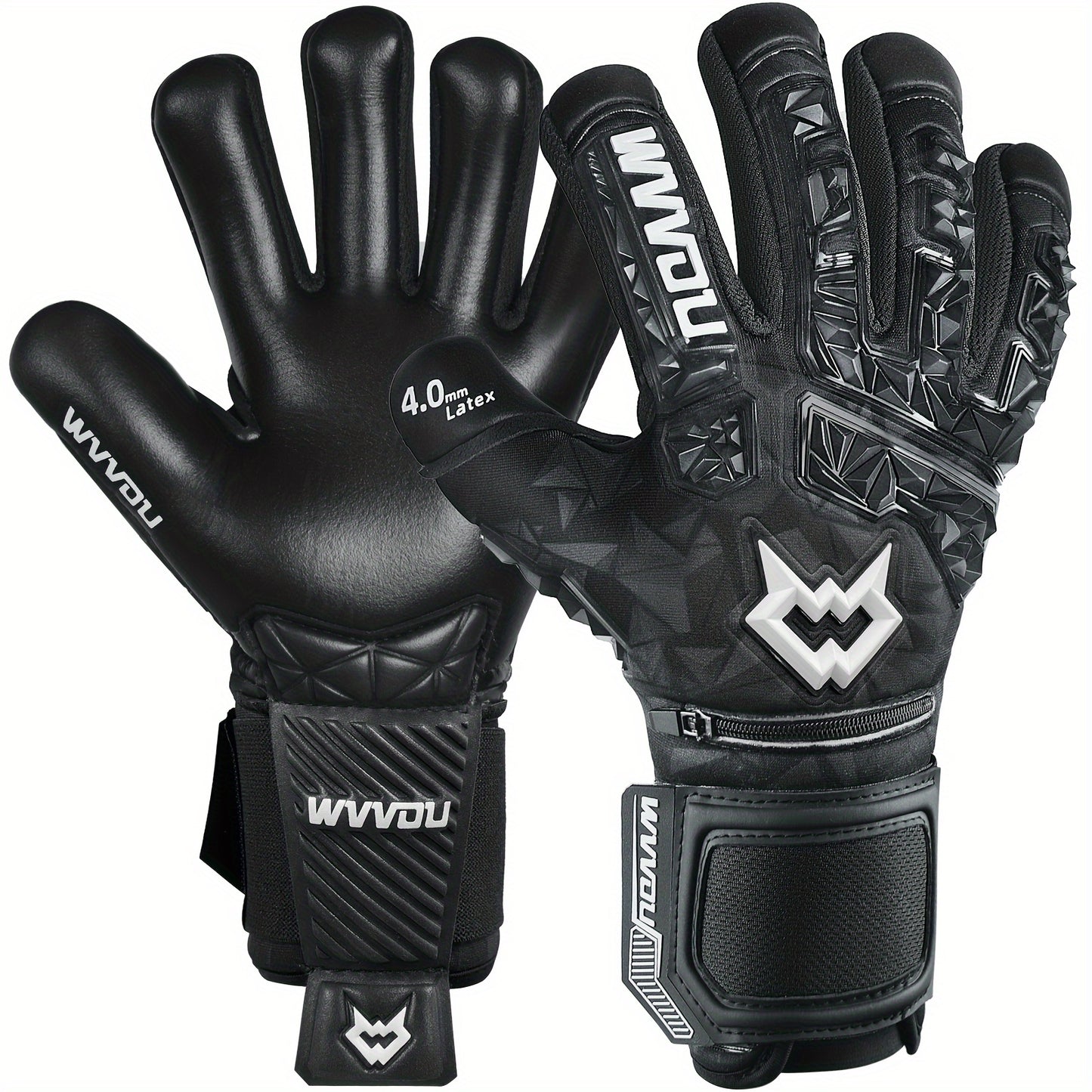 High-performance soccer goalie gloves with detachable finger saves and a sticky latex palm.