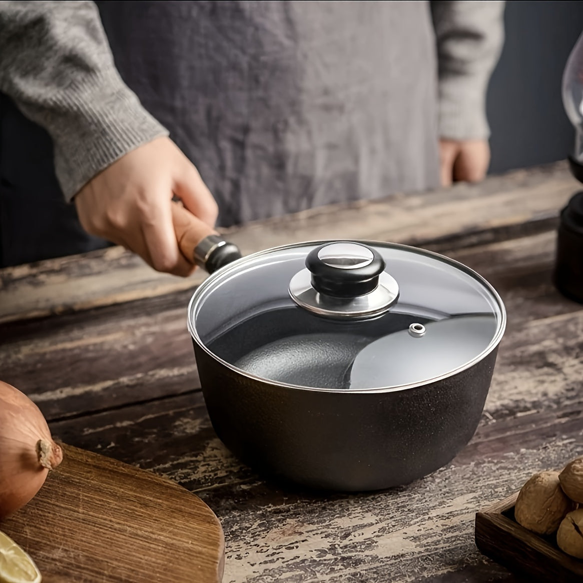 One piece of cast iron milk pot, perfect for cooking food for one person. This versatile pot can be used for food supplements, frying, and more. It is a multi-way cast iron small pot that is great for use at home or outdoors.