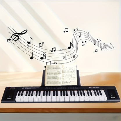 61-Key Portable Piano Keyboard with enhanced sound, suitable for beginners and adults. Includes gift for music enthusiasts, dual speakers, USB connectivity, music stand, and microphone.