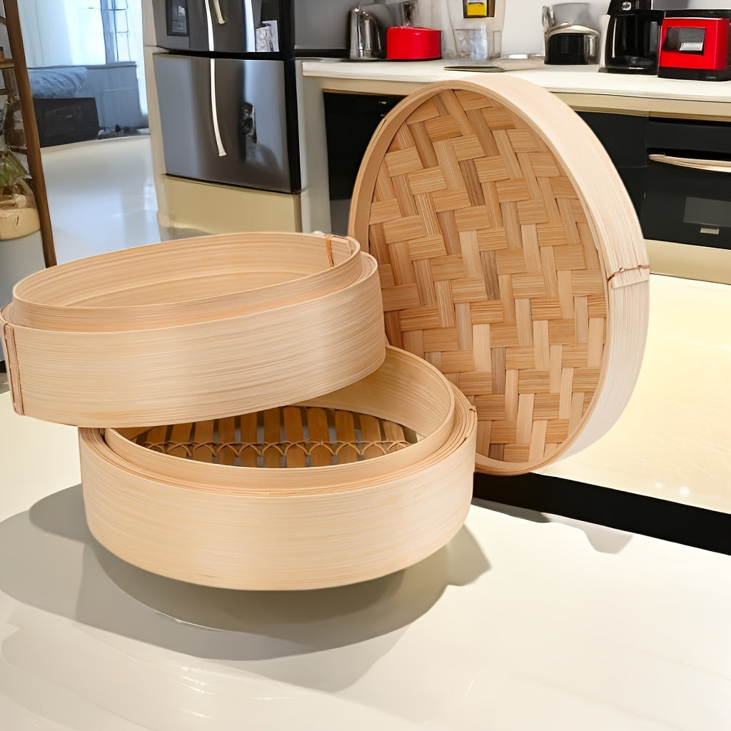 Handmade Bamboo Steamer Baskets Bundle - Perfect for Cooking Dim Sum, Buns, and Pastries in Home Kitchens, Restaurants, and Hotels. Complete Kitchen Set with Cookware and Utensils.