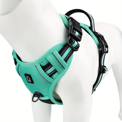 Reflective no-pull dog harness with handle for easy walking and training