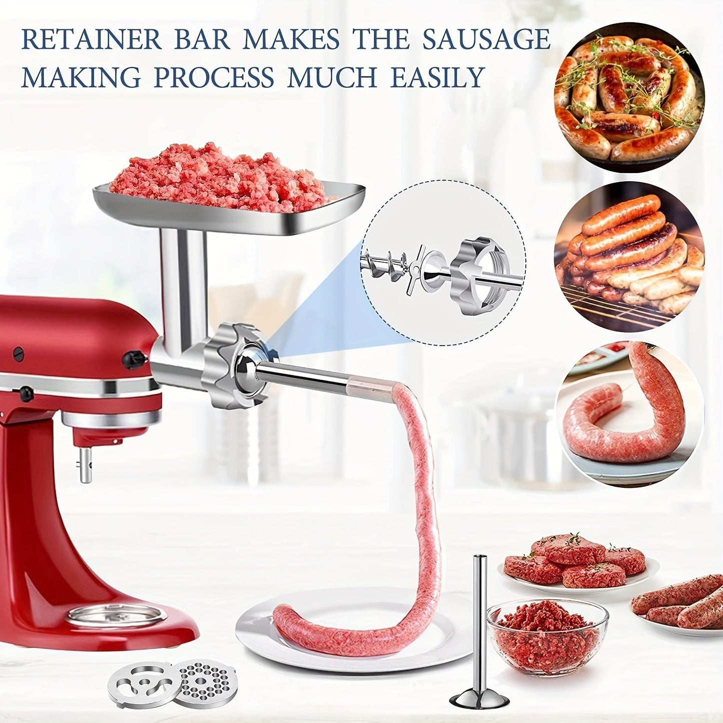 Get the FASSALE 1 Set Meat Grinder Accessory Set - a metal food grinder attachment designed for KitchenAid stand mixers. This creative, cost-effective, and easy-to-use tool is durable, reusable, and a must-have for your kitchen supplies.