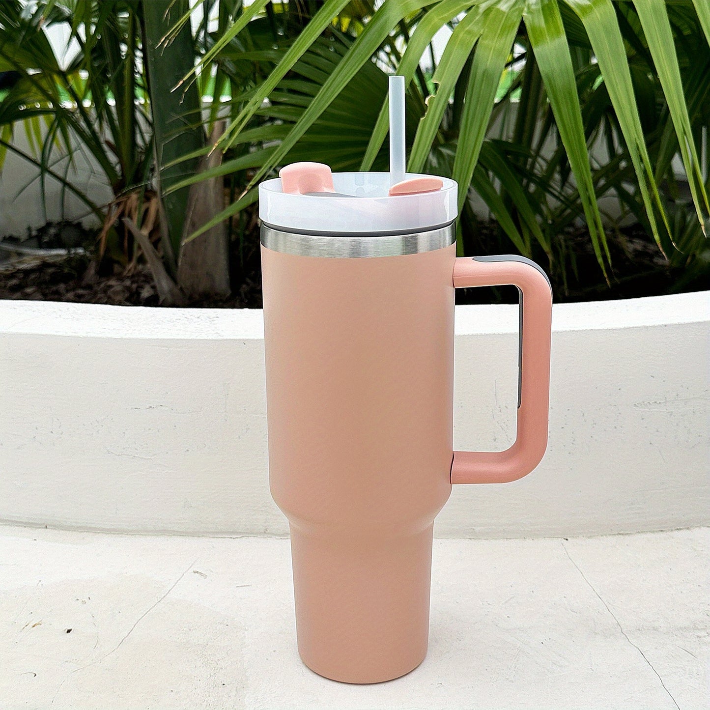 1 40oz Stainless Steel Double Wall Tumbler with Lid, Handle, Heavy Duty Water Bottle, Summer Drinkware & Kitchen Item.