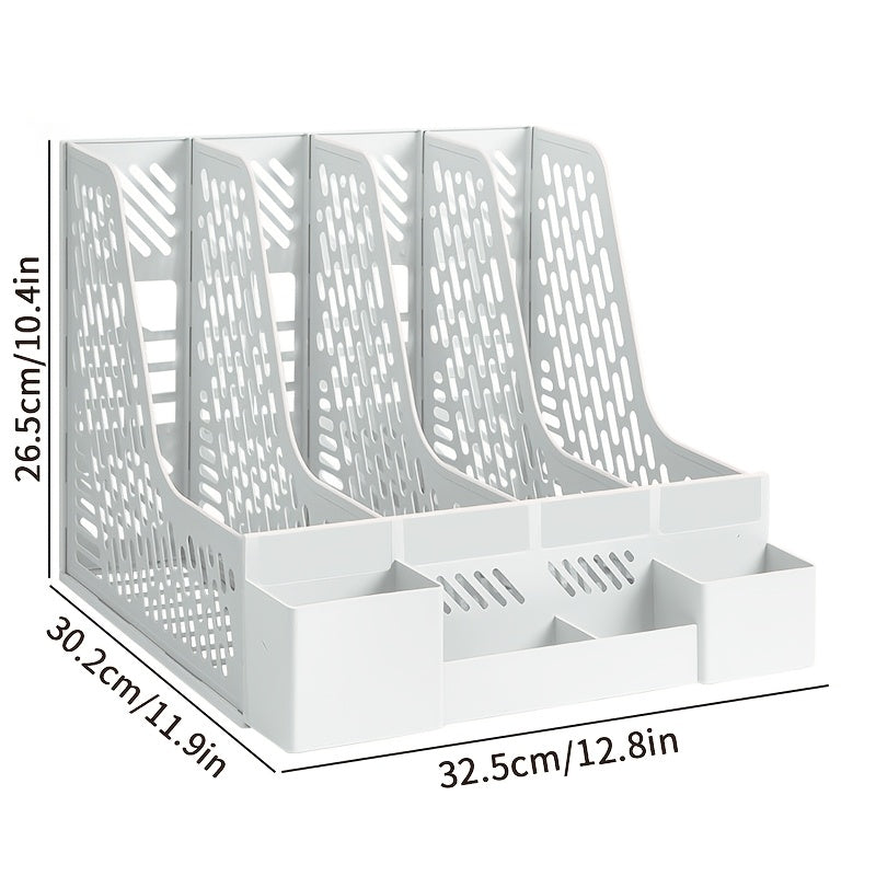 Desktop organizer with 4 compartments made of PP material, detachable for space-saving storage of office supplies and documents.