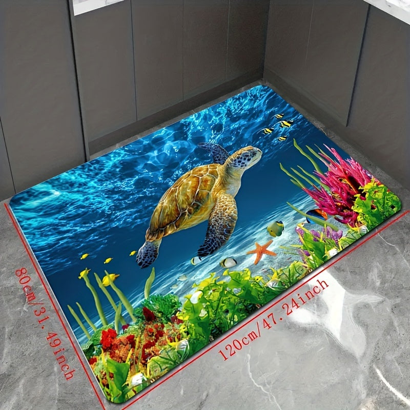 Soft Non-Slip Bath Rug featuring a Sea Turtle Pattern, Absorbent Carpet for Home Living Room Bathroom. Funny and Stylish Home Decor Accessory.