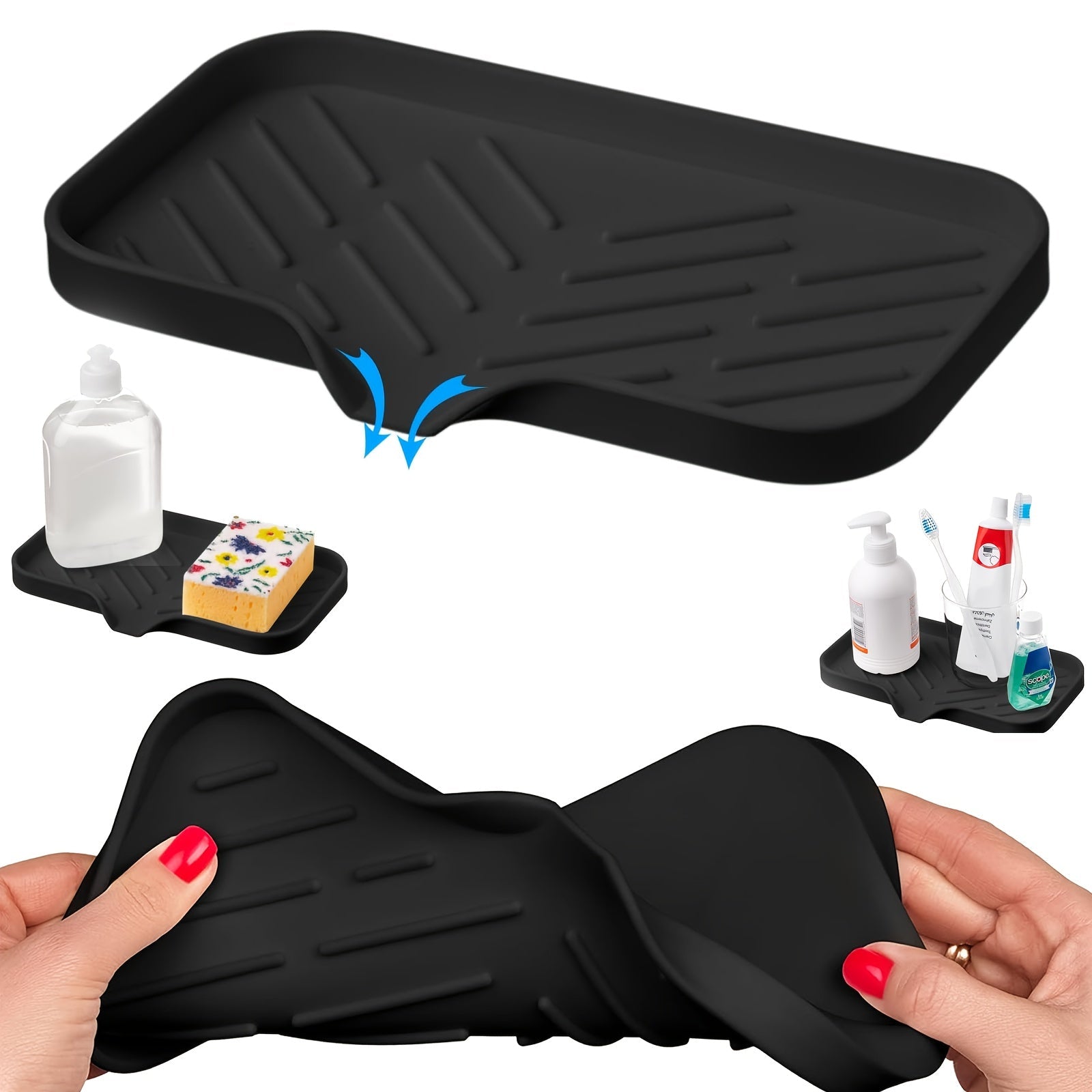 1 or 2 pieces of Kitchen Sink or Bathroom Silicone Soap Holder, Tray for Sponge, Sponge Holder for Dish, Storage Bowl for Sink, Soap Bottle Dish, Dispenser for Soap, Brush for Scrubbing, and Dispenser for Soap with Drain functionality.