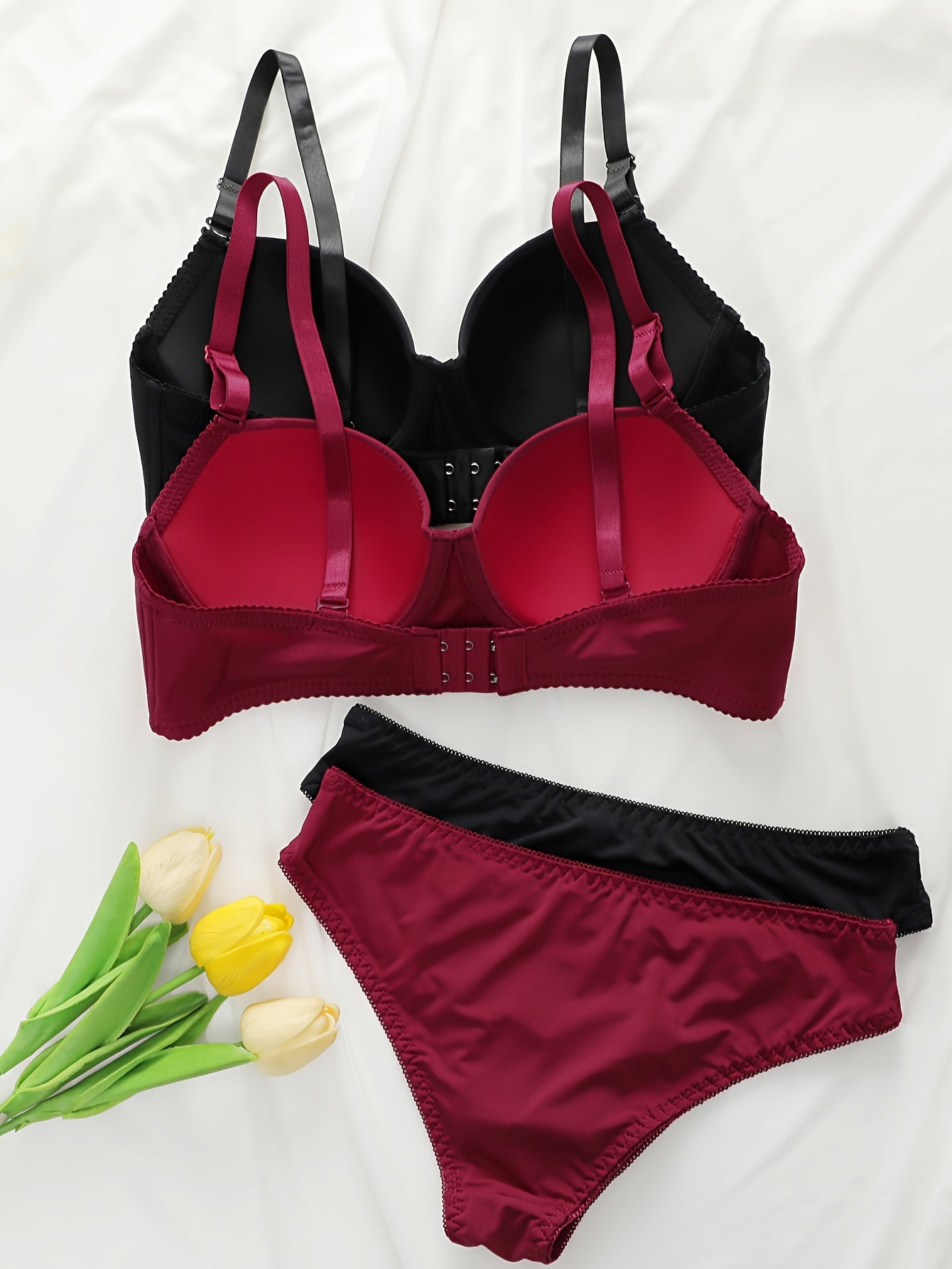 European and American casual women's underwear set with low elastic waistband and steel ring detailing, featuring a one-piece mid-waist design and non-removable coaster triangle panties.