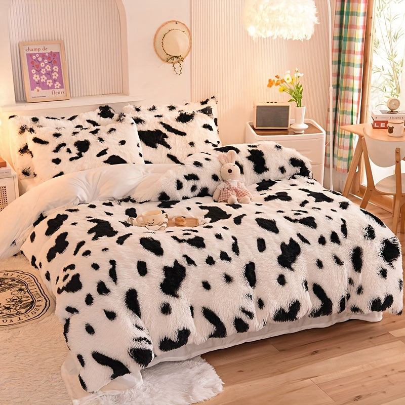 Leopard Print Plush Duvet Cover Set - 3 Pieces, Includes 1 Faux Fur Duvet Cover and 2 Pillowcases (No Filler), Soft and Cozy Bedding for Animal Pattern Bedroom Decor.