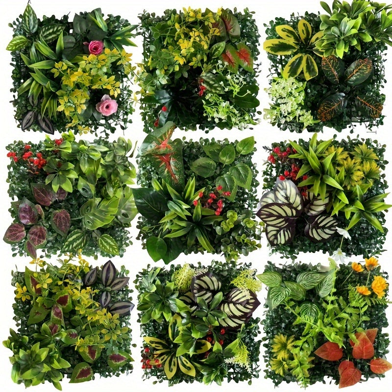 One piece of LOMILD Imitation Milan Mixed Green Plants in various styles with flower and grass skin. Ideal for outdoor wall, wedding, and festival decorations. Also suitable for tying