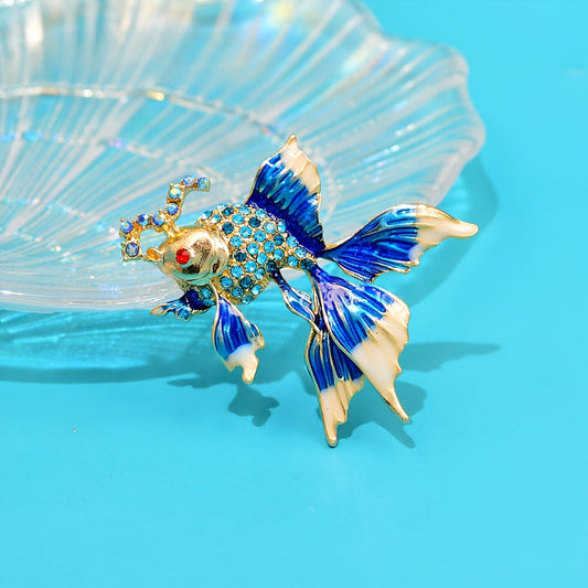 Elegant Goldfish Brooch Pin Featuring Rhinestones - Unique Animal Shaped Corsage Accessory for Women and Men, Vintage Style Lapel Pin for Coats