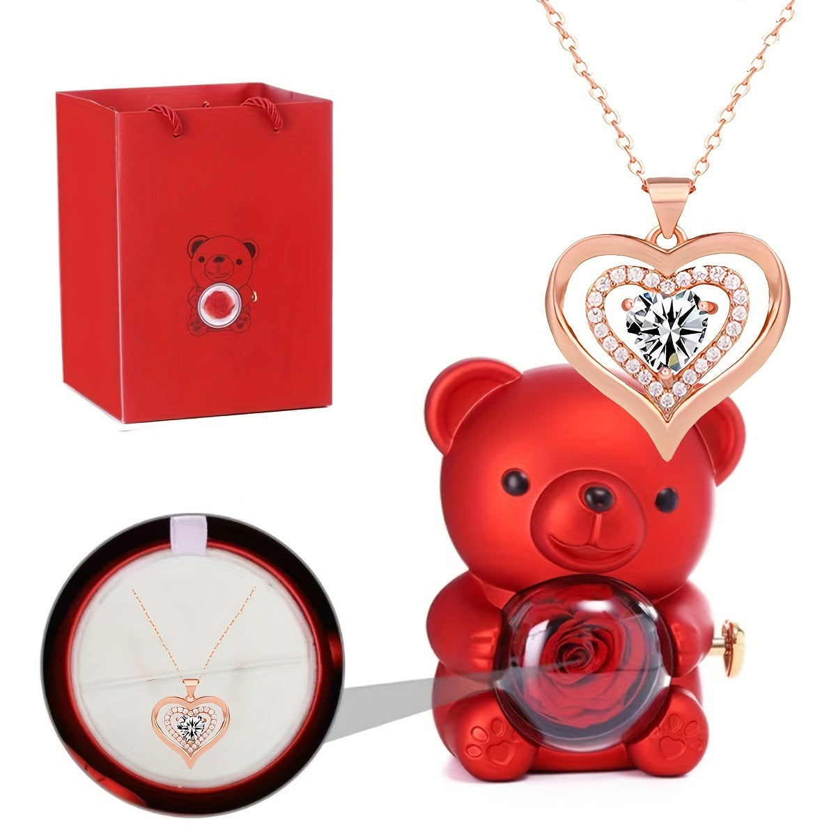 Give the gift of eternal love with our Rose Gift Box containing a Double Heart Diamond Pendant Necklace - the ideal jewelry for Mom, Wife, Daughter, Girlfriend. Perfect for Christmas, Valentine's Day, Anniversaries, Mother's Day, Birthdays, Weddings, and